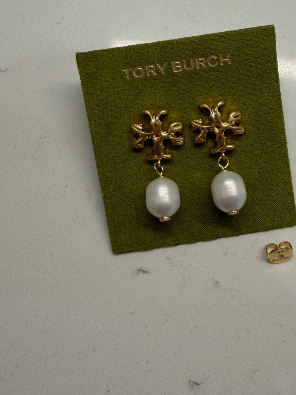 Tory Burch Gold Pearl Drop Earrings